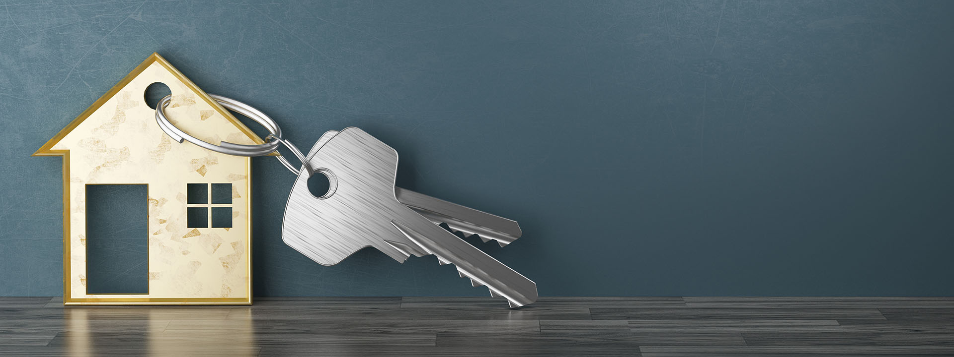 Mortgage, investment, real estate and property concept - close up of house keys. 3d rendering